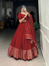Chanderi silk plain Lehenga in red (skirt stitched)