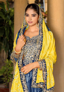 Navy blue chinon palazzo suit bandhani print (plus size too up to 48”) (gurudwara wedding)