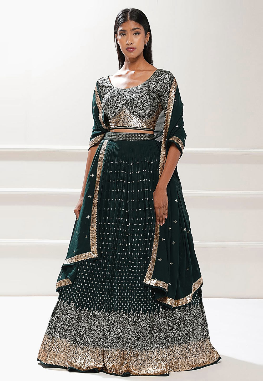 Karla collection - dark green sequinned Lehenga