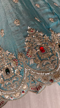 Blue and gold zari silk lehenga
