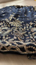 Dark blue tissue embroidered lehenga