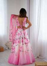 Baby pink organza silk digital readymade Lehenga