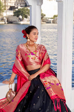 Jacquard silk Lehenga in black (skirt stitched)