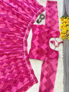 Hot pink floral print partywear Lehenga