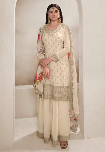 Prachi Desai cream chinon silk suit