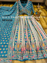 Niks collection - teal blue crepe silk printed lehenga