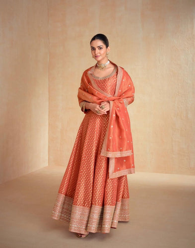 Orange silk anarkali