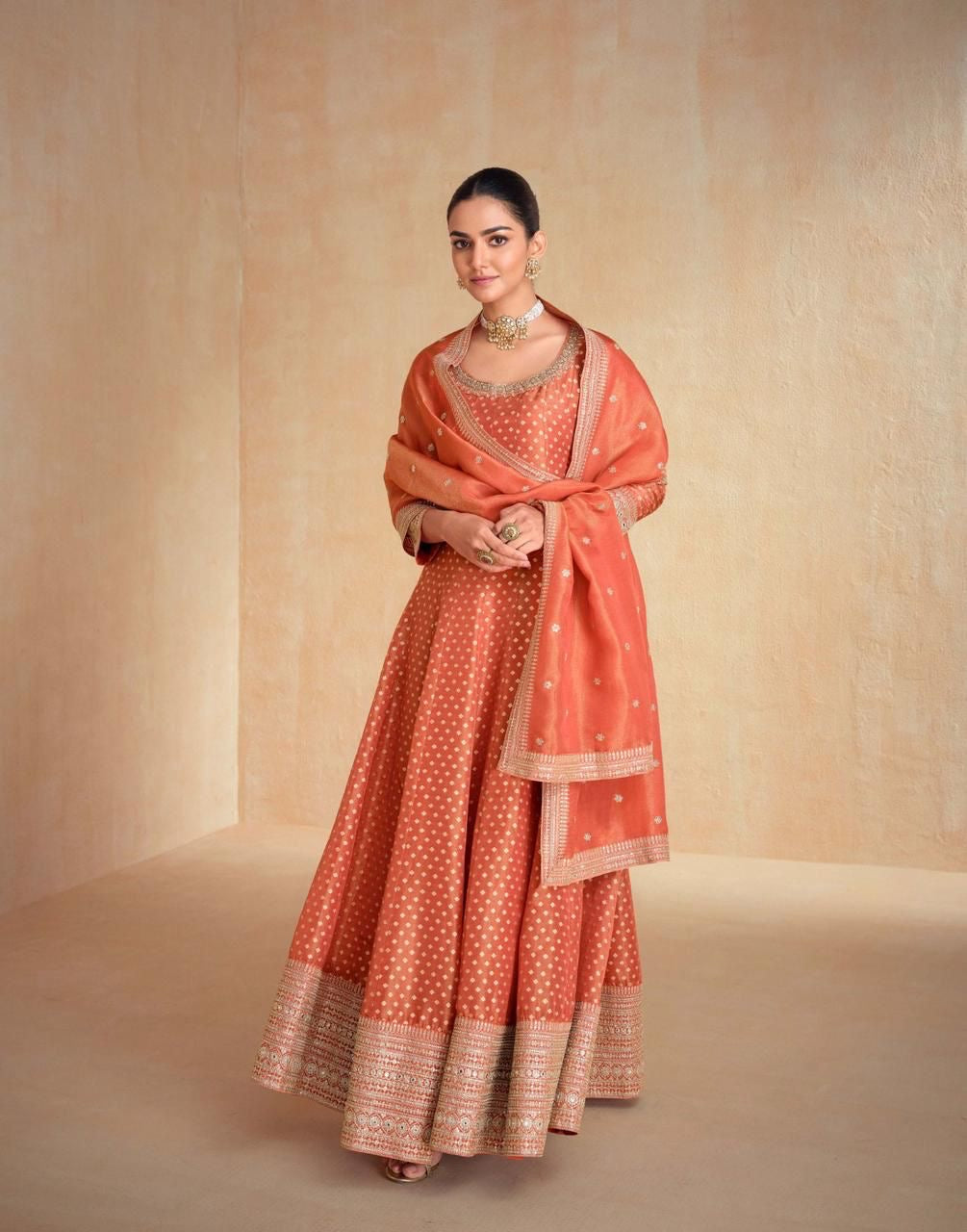 Orange silk anarkali