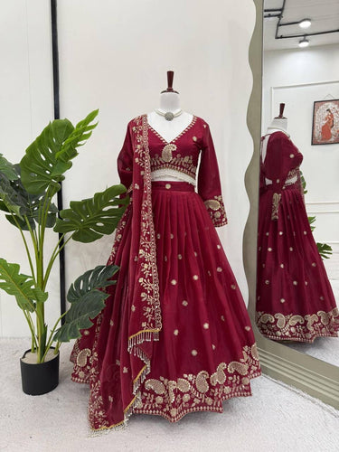 Deep red jimmy choo lehenga (skirt stitched)