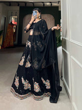 Black sequinned and floral motif Lehenga