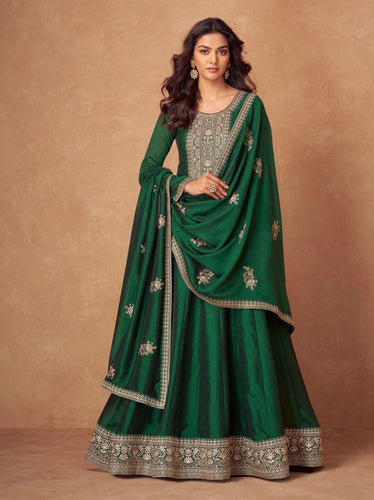 Plain silk green gown