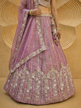 Pink with gold chiffon zari embroidered lehenga