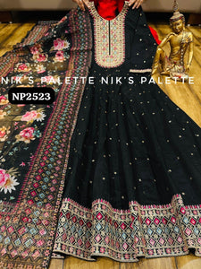 Niks collection - black modal chanderi anarkali (plus size option)