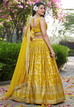 Warming yellow dola silk jacquard Lehenga