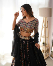 Black with pastel coloured sequins Lehenga