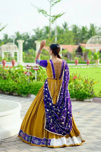 Mustard and purple big flair pure cotton readymade chaniya choli