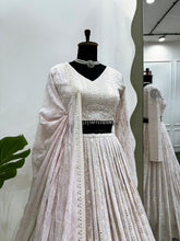 Baby pink thread work Lehenga with long sleeves option