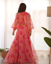 Multi floral organza light pink readymade Indo western Lehenga