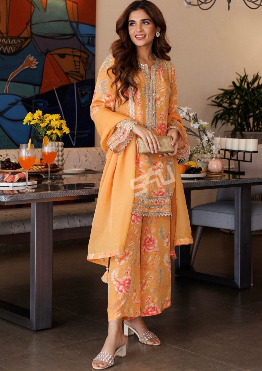 Yellow floral palazzo set