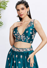 Teal floral embroidered Lehenga with floral dupatta