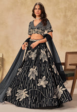 Black sequins leaf embroidered silk Lehenga
