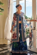 Blue and ivory floral printed cape sharara set