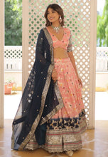 Viscose jacquard lehenga with 2D in peach
