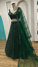 Bottle green Lehenga with rainbow sequins