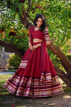 Pure chanderi and zari Lehenga in red (skirt stitched)