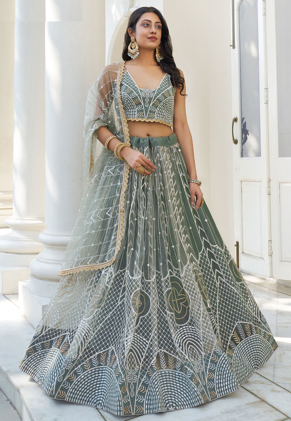 Kelaya collection - dusty green Lehenga