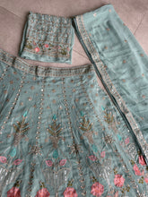 Sea green embroidered georgette Lehenga