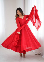 Red Kali pattern sequinned anarkali