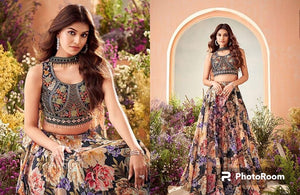 Boutique collection -  navy blue floral Lehenga