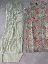 Mint green embroidered suit with trending farshi salwaar