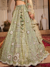 Pista Green Embroidered tissue fabric Lehenga