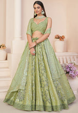 Green georgette floral and sequins Lehenga