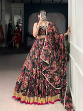 Chiffon florals readymade Lehenga in black