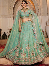 Mint Green Embroidered tissue fabric Lehenga