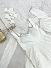 Roman silk chanderi anarkali in off white