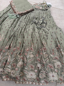 Sage green georgette thread and sequins Lehenga