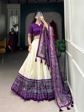 Tussar silk Lehenga with patola print in purple