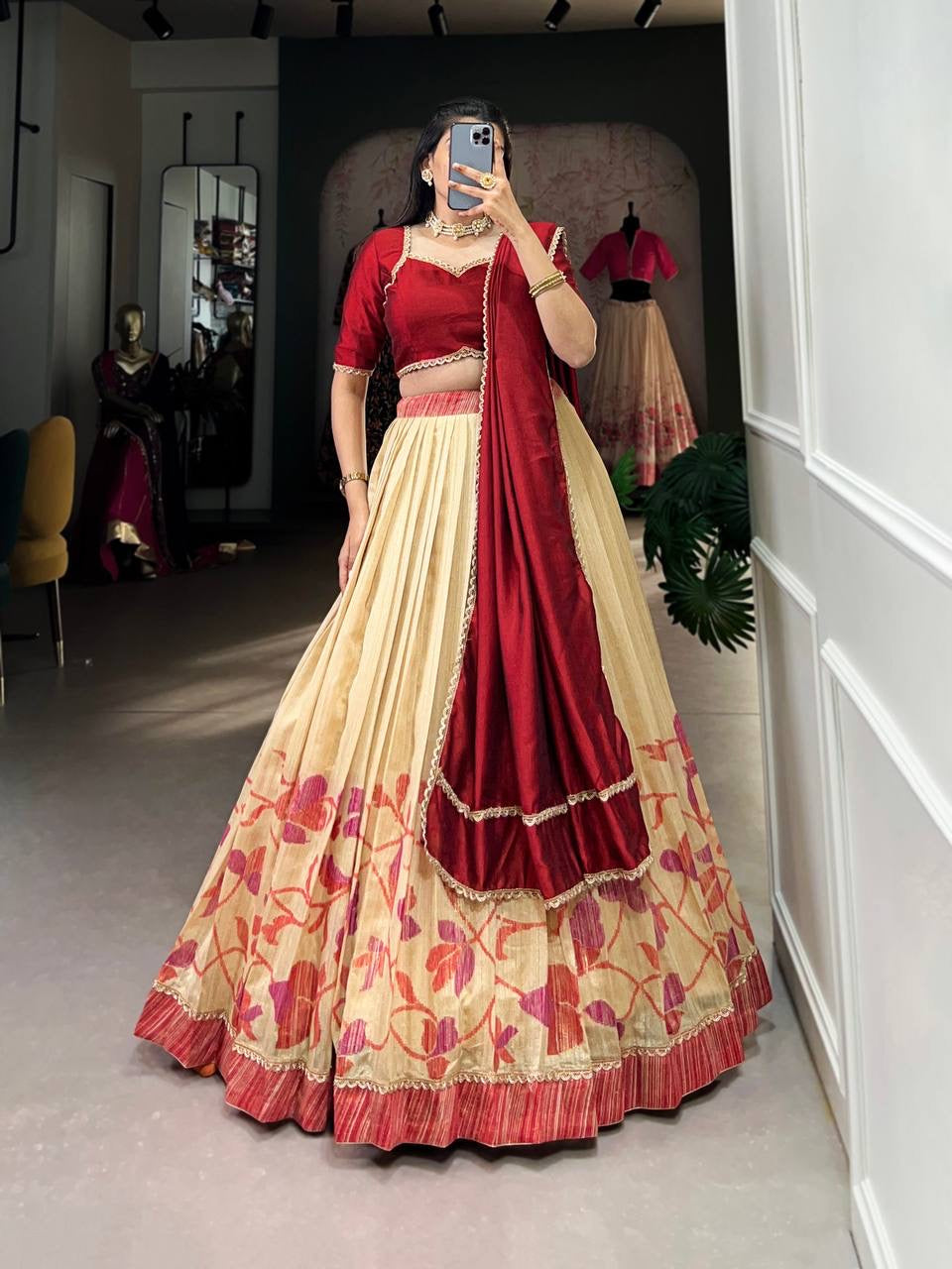 Maroon silk readymade Lehenga (sangeet night)