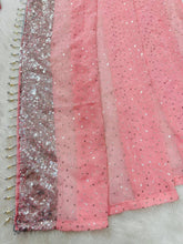 Light pink sequinned layered Lehenga saree