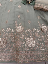 Pista green and gold chinnon embroidered Lehenga