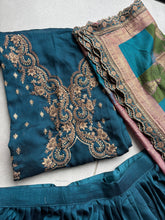 Teal blue vichitra silk Lehenga (skirt stitched)