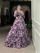 Graceful tabby silk printed Lehenga in coffee (skirt stitched)