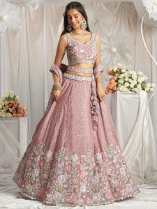 Rose gold chiffon sequinned Lehenga