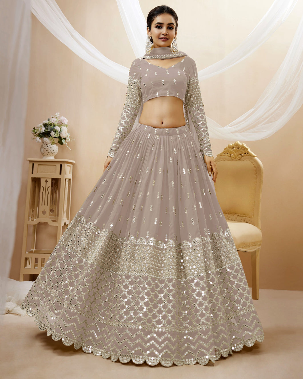 Tanaya - mink zari sequins georgette Lehenga (long sleeves possible)