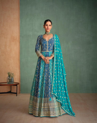 Janisha readymade shades of blue partywear anarkali