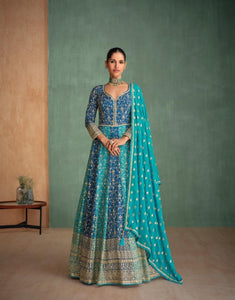 Janisha readymade shades of blue partywear anarkali